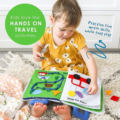 Curious Columbus Quiet Book – Away We Go Busy Book for Toddlers, Montessori Airplane Travel Toy for Preschool and Early Learning
