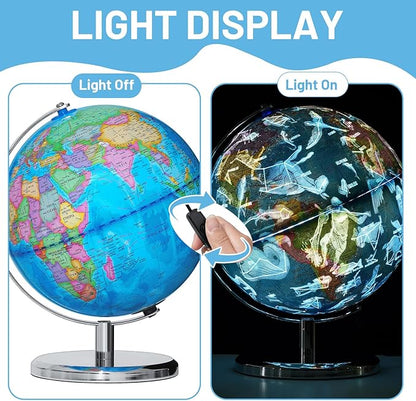 9" Illuminated Globes, 88 Constellations Map & Built-in LED Light & Learning 3-in-1, USB Charging, None-Slip Stainless Steel Stand for Classroom Education & Bedroom Decor, Inspire Geography Interest