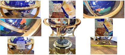 Unique Art 21-Inch Tall Blue Lapis Ocean Table Top Gemstone World Globe with Gold Tripod