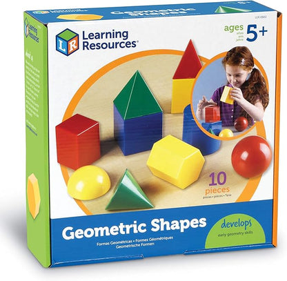 Learning Resources Large Geometric Shapes - 10 Pieces, Ages 5+ Learning Shapes, Geometric Solids, Kids Math Toys, Geometry for Kids