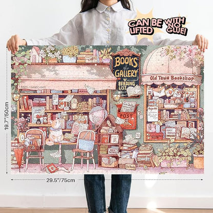 MOMIBOOK Puzzles for Adults 1000 Pieces Jigsaw Puzzles of Flowers in Pages, Painting Image Bookstore Bookshop Difficult Challenging Hard Impossible Puzzle Unique Funny Party Christmas Birthday Gifts