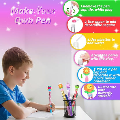 MOMUSE DIY Pen Making Kit, Fun Pen Creator Studio – Make You Own 4 Sparkly Glitter Pens, Creative Art and Craft Kits Toys for Kids Girls Tweens 6 7 8 9 10 11 12 Years Birthday Gift Present