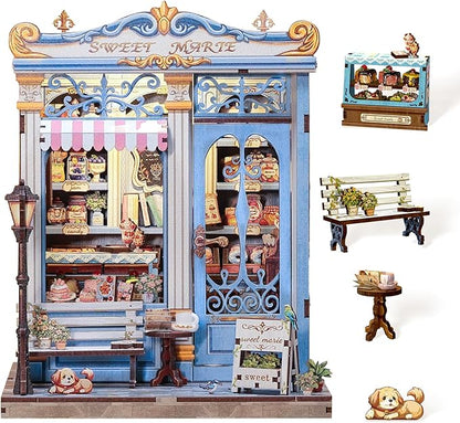 Cutefun Book Nook Kit - DIY Miniature House Kit for Adults and Teens, 3D Wooden Puzzle Mini House Building Kit with LED, Dollhouse Kit Bookshelf Insert Decor Creative Gifts (Sweet Marie)