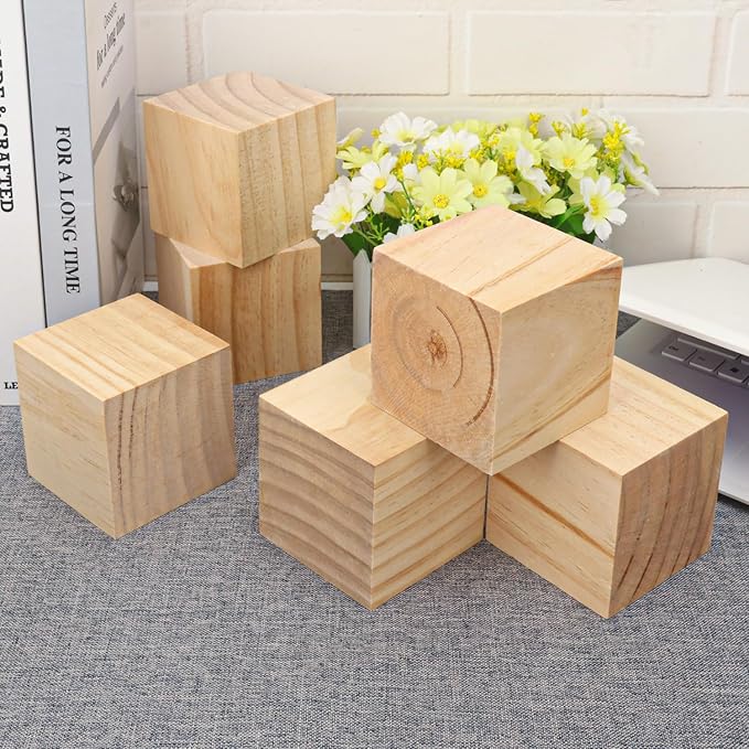 12 Pack Wooden Cubes for Crafts – 3 Inch Craft Quality Wood Cubes, Wood Blocks for Crafts Perfect for DIY Crafts and Art Projects, Unfinished Wood Cubes for DIY Project