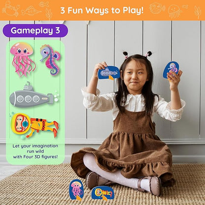 Jumbo 70 Piece Round Floor Puzzles for Kids Ages 3-5, 6-8, Large Jigsaw Puzzle with Educational Flash Cards and 3D Figures | Educational Gift (Underwater World)