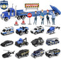 Oriate Diecast Police Rescue City S.W.A.T. Car Toys Set w/Heavy Duty Trailer Patrol, 13PCS Alloy Mini Police Vehicles Transport Trailer, Road Signs and Birthday Cake Topper Stickers for Kids