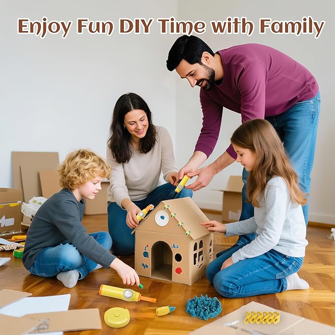 Cardboard Craft Tools For Kids-childrens cartons cutting，Cardboard Construction Tool Kit for Family And Classroom DIY Creativity Projects,138PCS STEM Educational Toy Birthday Gift for Boys Girls 6+
