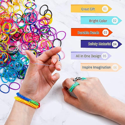 INSCRAFT Rubber Band Refill Kit, Over 11000 Rubber Bands, 28 Colors with Container, 600 Clips, 200 Beads, 52 ABC Beads, Premium Bracelet Making Refill Kit for Girls Kids