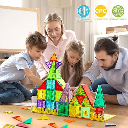 132 PCS Magnetic Tiles Building Blocks with 2 Cars, STEM Educational Construction Montessori Toys for Kids Ages 3 4 5 6 7 8 9, Magnet Building Set Gift for Boys Girls