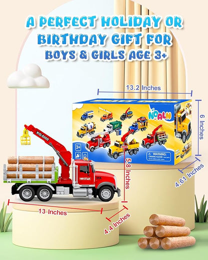Kids Toys for 3 4 5 6 7 Years Old Boys, 15" Large Farm Truck with Loading Crane and 6 Trunks Friction Powered Truck Vehicle Toy for Toddler, Birthday Gifts for Boy Toddler Child