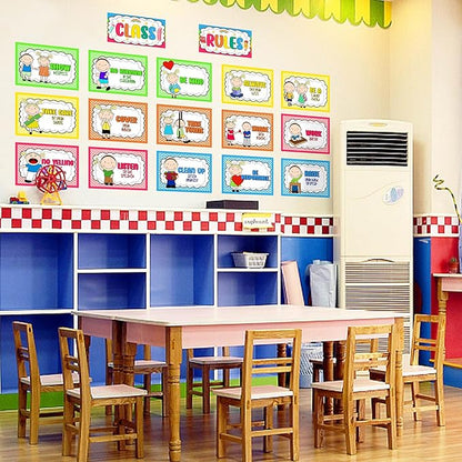 Alpurple 17 Pcs A4 Classroom Rules, Preschool Class Rules Posters, Classroom Rule Bulletin Board Decorations for Kindergarten Preschool Elementary School