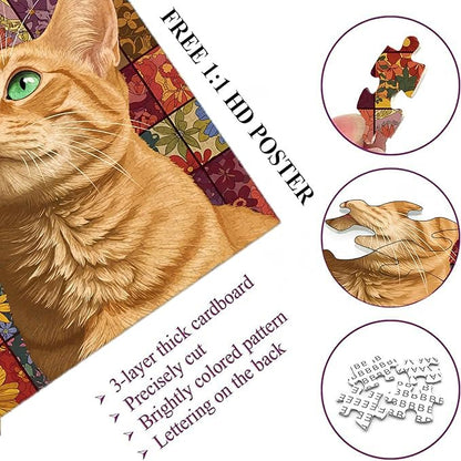 1000-piece Orange Cat Thoughts-Flower Cube Adult Wooden Puzzle, Intellectual Challenge, Stress-Relieving Puzzle, Relaxing Family Activity, Decoration, Size: 29.5 x 19.7 in