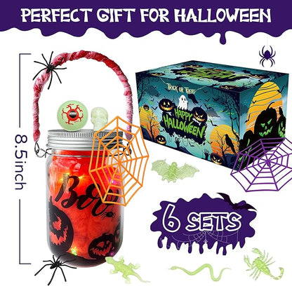 AIVEI 6 Pack Halloween Crafts for Kids Mason Jar with Accessories DIY Lantern Crafts Kits Halloween Activities Toys Bulk Art Supplies Gifts for Girls Boys Adults