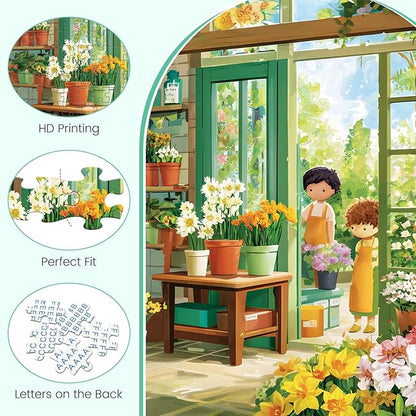 500 Piece Jigsaw Puzzles for Adults, Cozy Flower Shop with Children Puzzles for Adults, Fun and Challenging Puzzle for Family Time, Relaxing Gift for Adults, Kids, Seniors, 20.5 x 15 in
