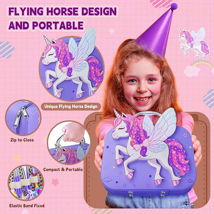 Kids Makeup Kit for Girl - Girls Makeup Kit Toys with Flying Horse Storage Case, Kids Play Makeup Set for Christmas Birthday Gift 3-12 Years Old