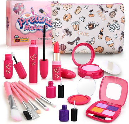 Toddler Girls Toys Pretend Makeup Kits - Fake Makeup Set Toys for Kids 3 4 5 6 Year Old, Play Makeup Gift for Little Girls 3-5, Toddler Makeup Kit with Fake Makeup Toy Birthday Gift (Beige)