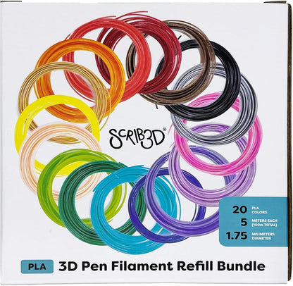 SCRIB3D P1 3D Printing Pen with 3 Starter Colors and PLA Refill Pack with 20 Assorted Colors