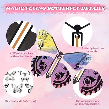 36-Pack DIY Butterfly Craft Kit for Kids - Includes 23 Paper Butterflies and 13 Color Pens, Make Your Own Rubber Band Wind Up Butterfly Toy, Perfect for Party Games, School Activities, Surprise Cards