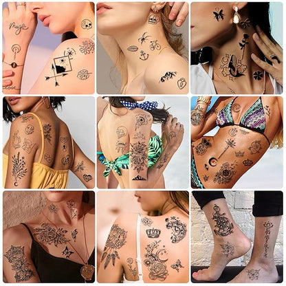 Yazhiji 49 sheets Large Flowers Butterfies Crown Waterproof Temporary Tattoos for Women and Girls,Fake Tattoos for Kids or Adults Body Make Up Tattoo