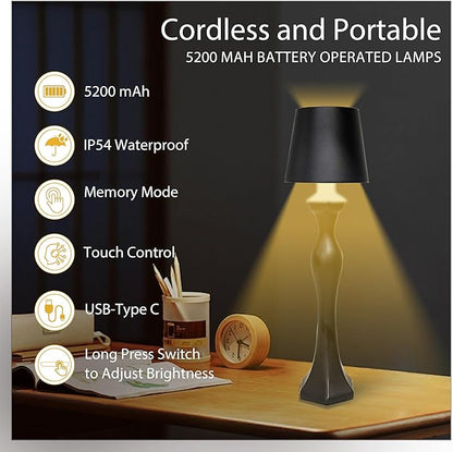 Cordless Table Lamp,Rechargeable Battery LED Touch Lamp,3 Color Stepless Dimming,Decorative Portable small Nightstand Lamp Festival Restaurant Bedroom Bar Coffee Shop Birthday Gifts for Women Mom