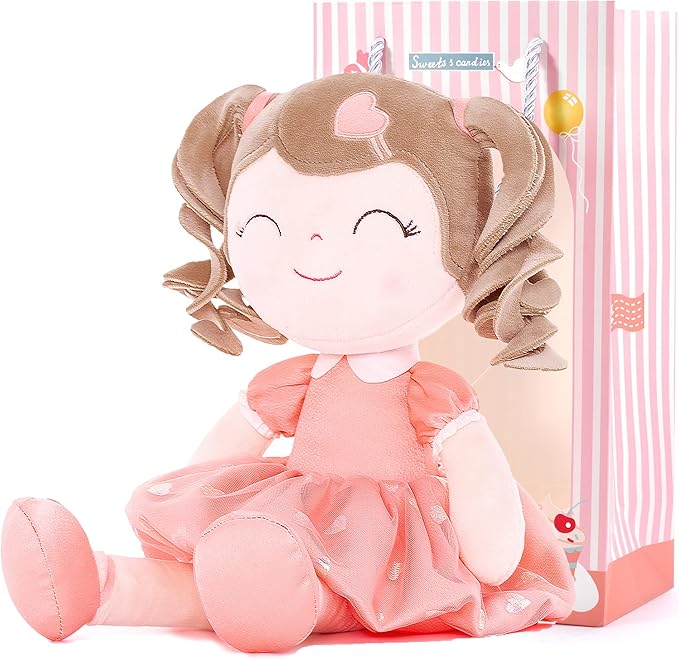 Gloveleya Baby Doll Gifts Plush Curly Girl Toys with Love 16" Orange