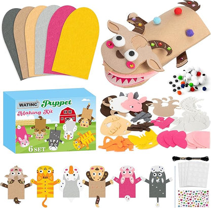 WATINC 6Pcs Hand Puppet Making Kit, Art Craft Felt Sock Puppet Toys, Creative DIY Make Your Own Pompoms Wiggle Googly Eyes Storytelling Role Play Party Supplies Gift for Girls Boys (Farm Animals B)
