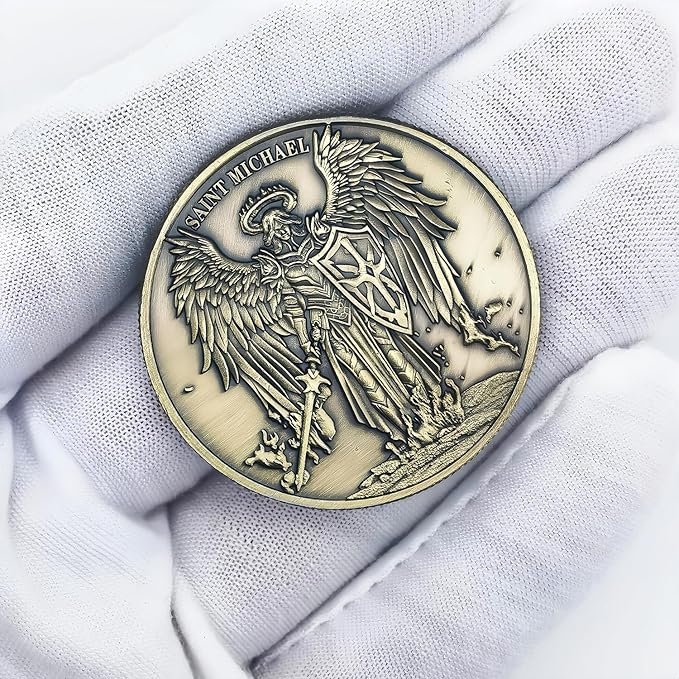 The Archangel Michael Challenge Coin Religious Coin Christian Collectible Psalm 91:10-11 (Single Coin)