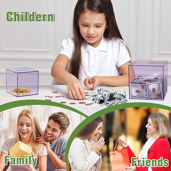 Clear Piggy Bank for Adults/Kids, Acrylic Unopenable Money Box for Cash Coin Saving, Must Break to Open, Money Saving Jar for Adults Boys Girls, Size 4.72''