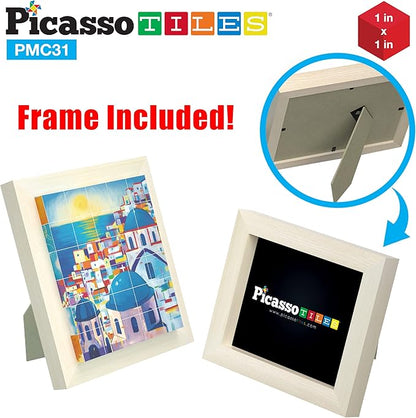 PicassoTiles 6-in-1 World Famous Painting Puzzles Magnetic Cubes Toy_Building_Block, Spain Park Guell, Paris Eiffel Tower, Greece Santorini & More for Kid, Educational Art for Boys and Girls