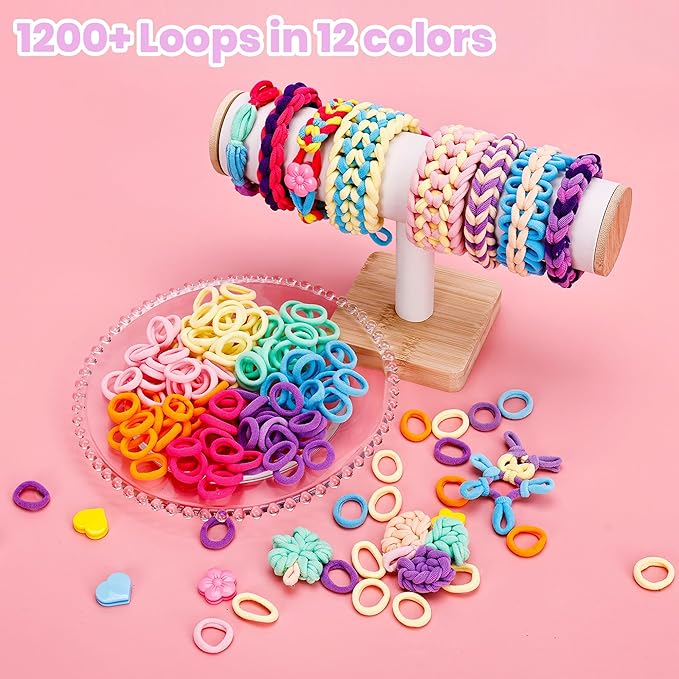 Bracelet Making Kit for Girls Ages 8-12, Weaving Rainbow Bands kit,DIY Toys for Friendship Birthday Gifts for Kids 6 7 9 10 11 13 Year Old, 1200+ Elastic Cloth Rubber Band Fabric Loops