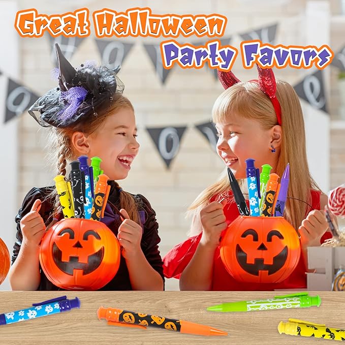 Shemira Halloween Party Favor for Kids, 48 Pcs Jumbo Pen in 6 Assorted Theme Designs for Trick or Treating, Goodie Bag Filler, Miniatures, School Classroom Rewards