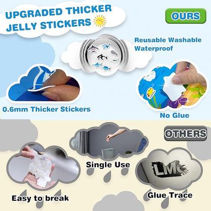 Reusable Sticker Books for Toddlers 3-5 Years, 2 Sets Jelly Sticker Books, Toddler Travel Toys Craft Activities for Kids-Ocean Wrold, Safari