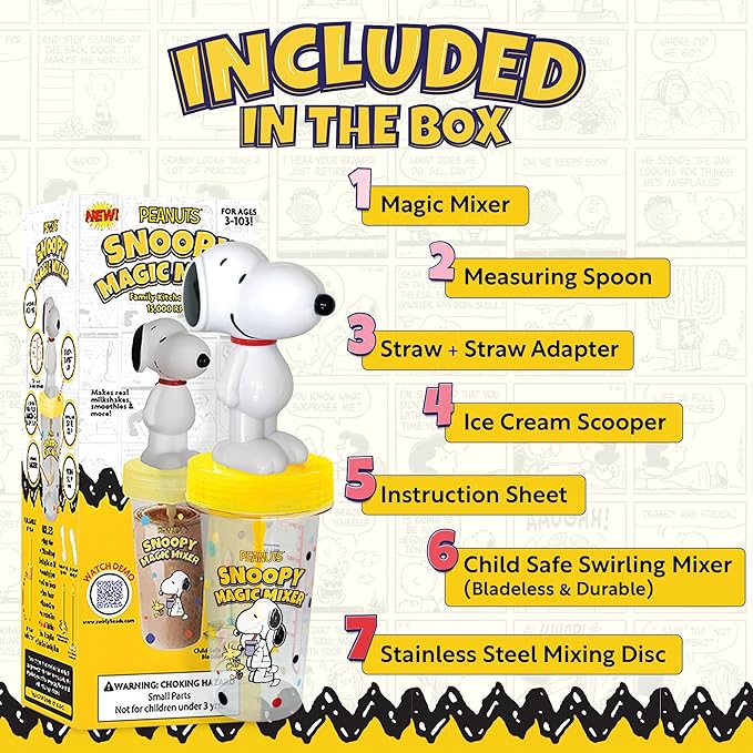 Peanuts Snoopy Magic Mixer – STEM.org Authenticated Educational Drink Mixer for Kids | Safe No-Blade Hands-On STEM Toy for Shakes, Science Experiments and More | Montessori Learning Ages 3+