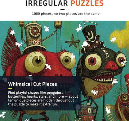 1000 Piece Puzzle for Adults, Quirky Piranha-Inspired Artwork with Unique-Shaped Pieces, Matte Texture, Color-Coded Backing, Challenging Gift for Puzzle Lovers 26.6 x 19.2 in