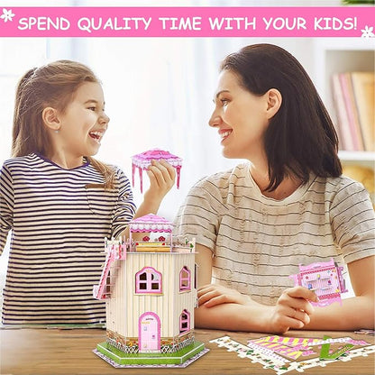 Rooftop Romance 3D Puzzle Dollhouse for Girls - Easy to Assemble 3-D Miniature Doll House Building Kit with LED Light for Kids - Educational Paper Jigsaw Puzzles - Perfect Craft Toys Gift - 101 Pcs