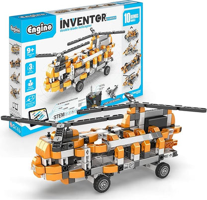 Engino Inventor STEM Toys, Motorized Double-Blade Helicopter, STEM Engineering Toys for Kids 9+, Building Kit, Gifts for Boys & Girls, Powered by Motor (10 Models to Build)