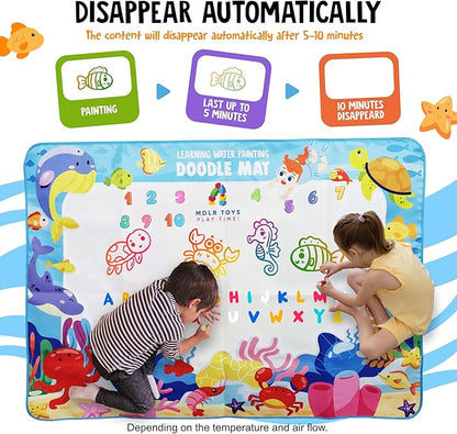 Water Doodle Mat -Large 48x36 inches - New Released! No Mess Drawing & Writing with Magic Color Pen. Educational Toy for Boys/Girls Ages 3 to 12, Learning The Alphabet, Numbers/Shapes. Kids Gift Toy!