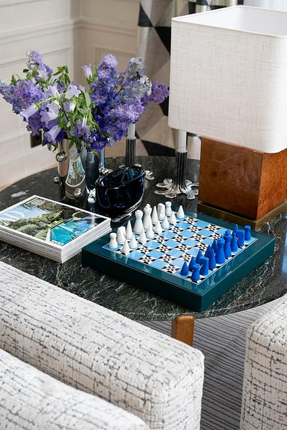 Printworks Lacquered Chess – Poseidon – Multi-Color Wooden Chess Set with Solid Wood Board – Elegant Coffee Table Game for Adults & Kids Ages 5+ – Multilingual Instructions Included