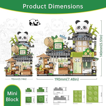 Creative Brick Box Street View-Cute Panda Mini Building Toy Animals Interactive for Kids, Simulation Architecture Toy for Girls and Boys Ages 6+ - Gift Easter, Birthday, Christmas (860 PCS)