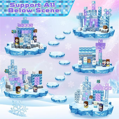 Magnetic Blocks - 100PCS Magnetic Building Block for Kids Age 3+, Transparent Magnet Cubes Blue Castle Princess Building Toy Sets, STEM Magnets Toys Birthday Gift for Boys Girls 4 5 6 7 8 9 10 11 12+