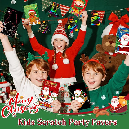 12 Pack Christmas Scratch Art Party Favors for Kids - Rainbow Scratch Paper with Christmas Scratch Off Cards Easter Birthday Goodie Bags Stuffers - Winter Holiday Gifts DIY Classroom Prizes