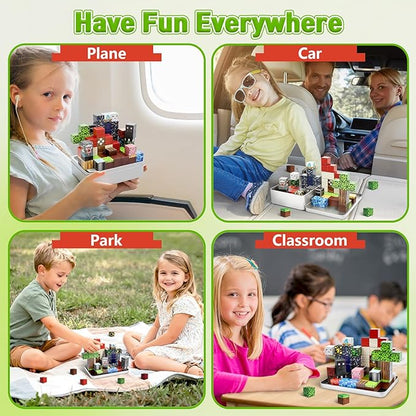 70PCS Magnetic Building Blocks Travel Toys for Kids Ages 4-8, Forest Portal Mini Magnetic Blocks with Iron Case, Portable Magnet Cubes STEM Learning Set for Toddler Boys Girls Ages 3+