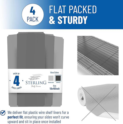Sterling Shelf Liners Wire Rack Covers: Plastic Shelf Liner Cover for Wire Shelving: Cover Mats for Shelves in Pantry, Closet, and More: 18x48 Inch: Graphite, Set of 4