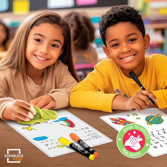 SCRIBBLEDO Small White Board Dry Erase Sheets 9”x12” for Kids Teacher Class Manipulatives Personal Mini Whiteboards Sheets Students Homeschool Supplies Small Dry Erase Boards Classroom Pack 10 Sheets