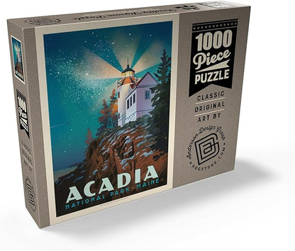 MyPuzzle Acadia National Park: Lighthouse at Night - Premium 1000 Piece Jigsaw Puzzle for Adults