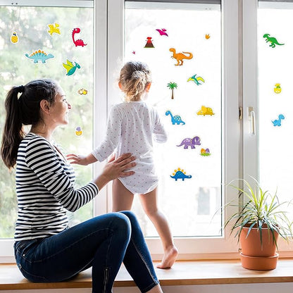 40 PCS Dinosaur Thick Gel Clings Dinosaurs Window Gel Clings Decals Stickers for Kids Toddlers and Adults Home Airplane Classroom Nursery Winter Dinosaurs Party Supplies Decorations Removable and