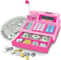 Calculator Cash Register Toy Gift for Kids Age 3, 4, 5, 6, 7, 8+ Year Old, 103 Pcs Grocery Store Playset with Microphone, Credit Card, Pink Cash Register Toy for Toddlers Kids 4-8