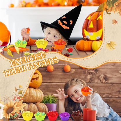 Hotop 214 Pcs Fall Sensory Bin Items Fall Counting Sorting Decoration Fine Motor Toy Thanksgiving Sensory Bin Fillers with 200 Acrylic Leaves 2 Tweezers 12 Sorting Bowls for Boys Girls Early Education