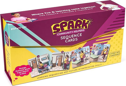 SPARK INNOVATIONS Kids Story Cards Sequence Game Large Storytelling and Sequencing Cards. Community Helper Stories for Sentence Building Educational Picture Card Games
