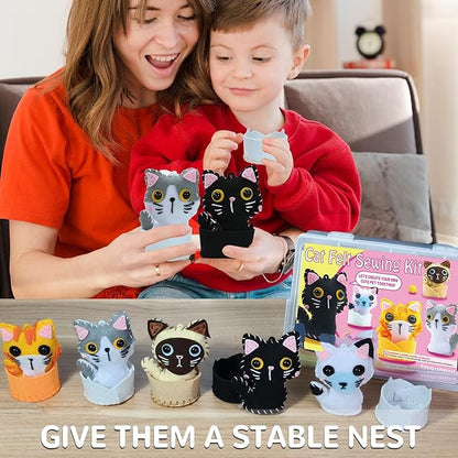 IROLEHOME Cat Sewing Kit for Kids Ages 6-12, Stuffed Animal Kitty Cat Craft Kit for Girls Educational Kitty Toy as Birthday Gift